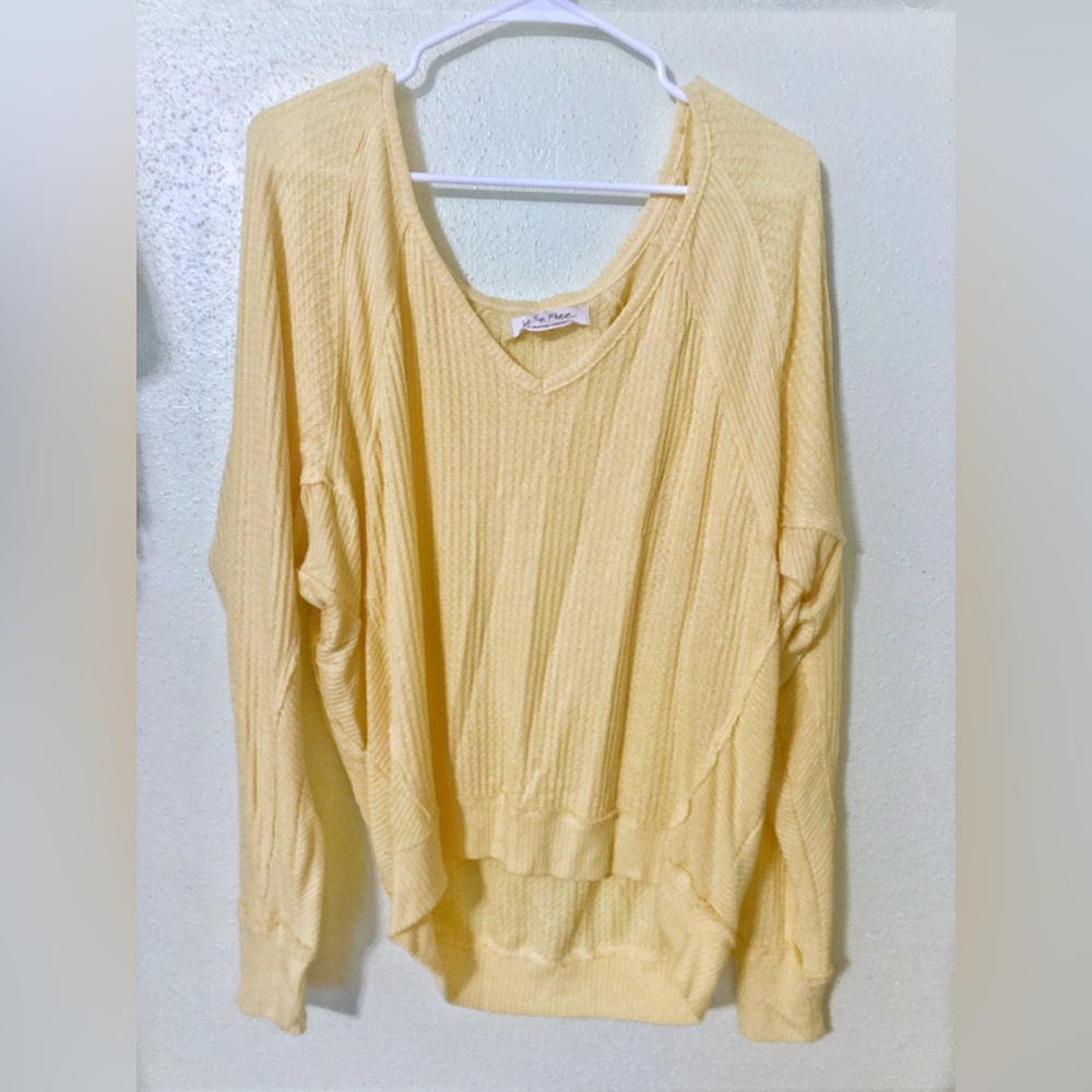 Free People Santa Clara Yellow V-Neck thermal Sweater - Picture 8 of 9